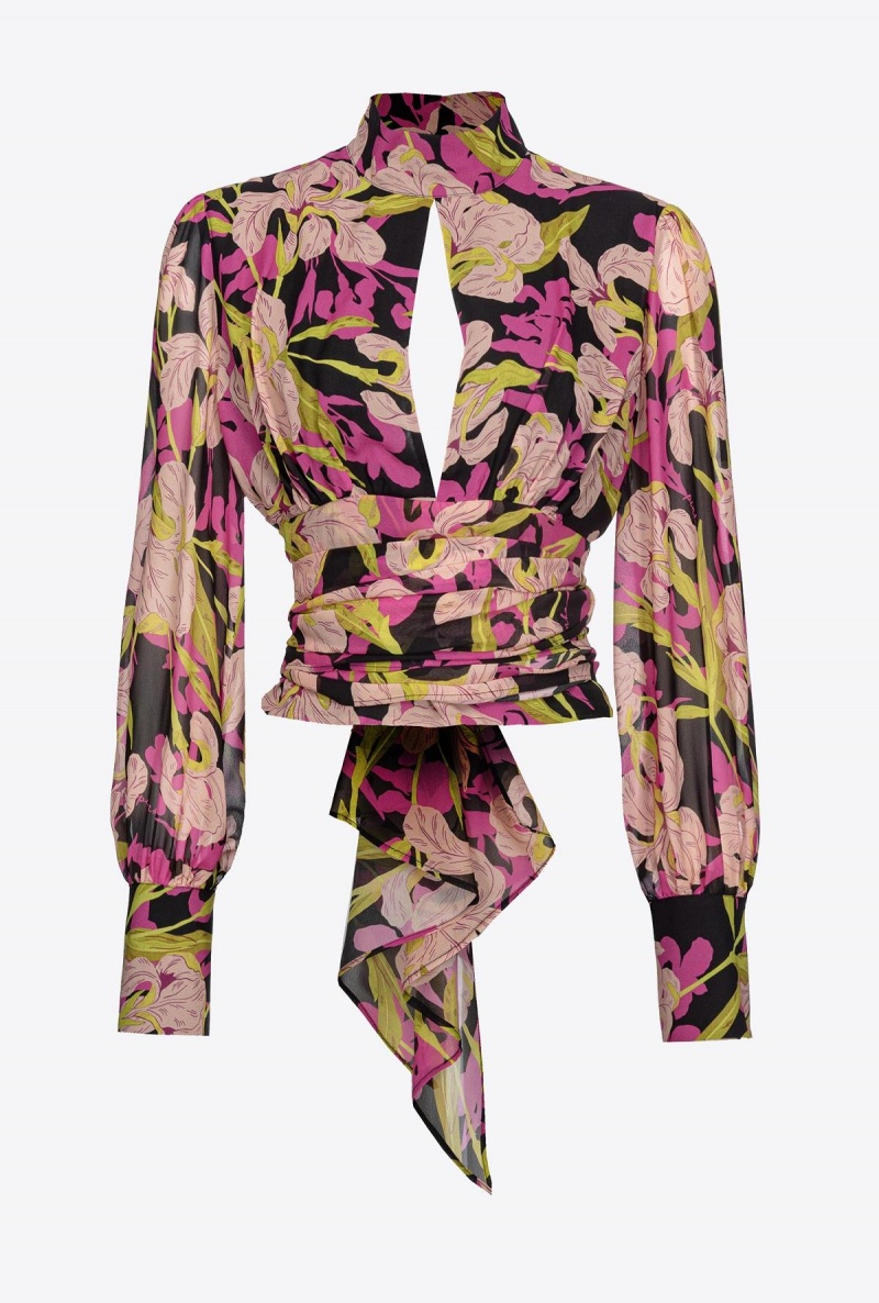 MULTICOLOUR - BLACK/FUCHSIA Pinko Iris-print blouse with cut-out | AMYWC50405