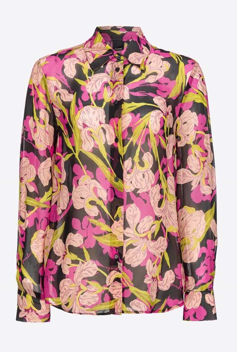 MULTICOLOUR - BLACK/FUCHSIA Pinko Iris-print shirt | MYQCS11104