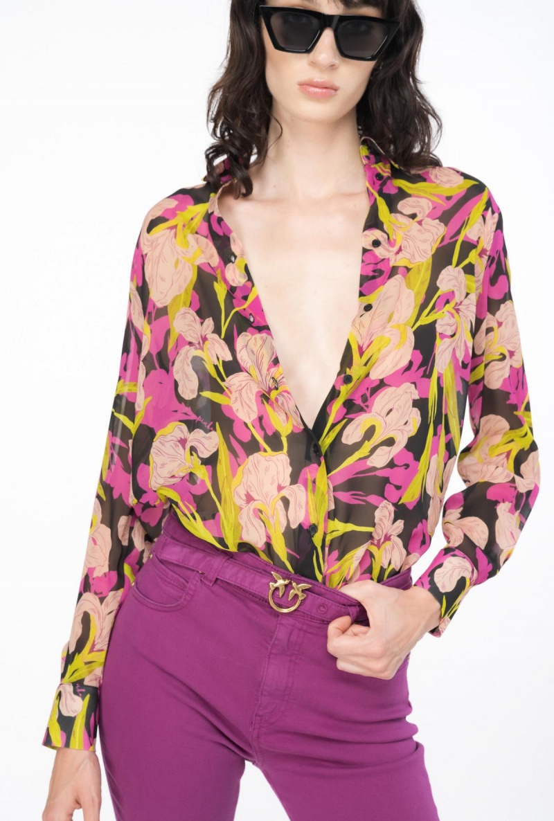 MULTICOLOUR - BLACK/FUCHSIA Pinko Iris-print shirt | MYQCS11104