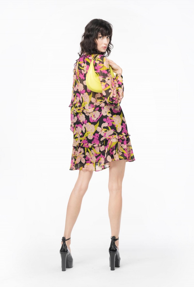 MULTICOLOUR - BLACK/FUCHSIA Pinko Mini dress with iris print | MYDYB32842