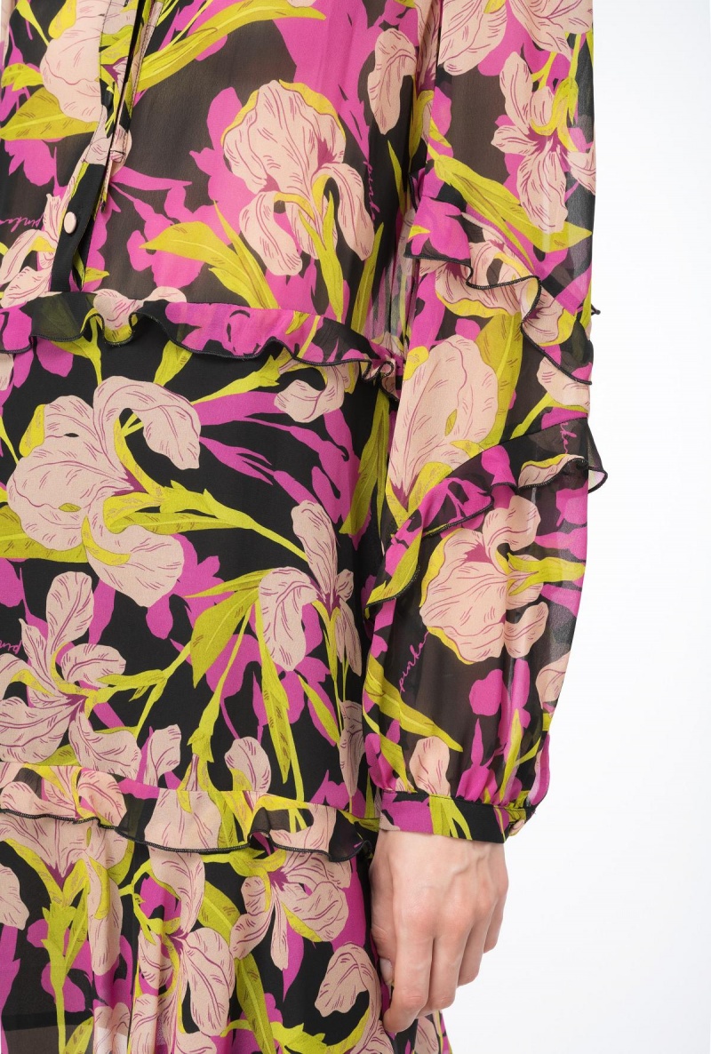 MULTICOLOUR - BLACK/FUCHSIA Pinko Mini dress with iris print | MYDYB32842