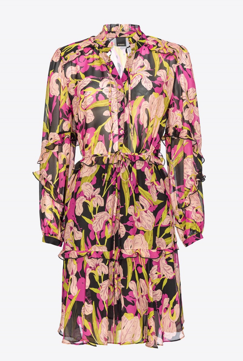 MULTICOLOUR - BLACK/FUCHSIA Pinko Mini dress with iris print | MYDYB32842