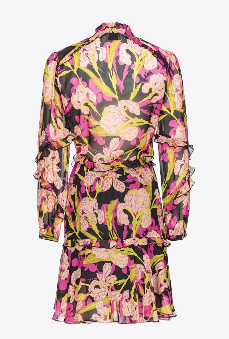 MULTICOLOUR - BLACK/FUCHSIA Pinko Mini dress with iris print | MYDYB32842