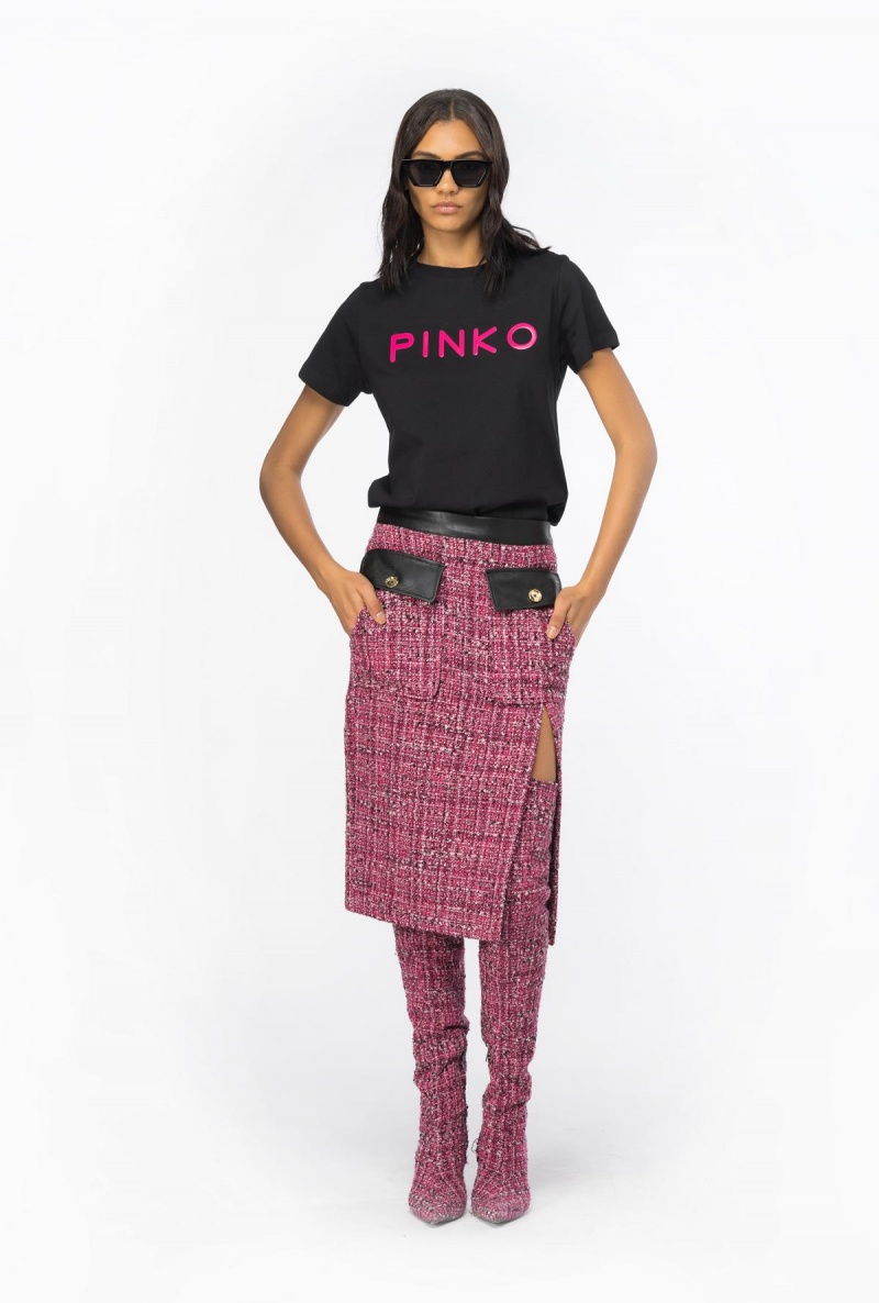 MULTICOLOUR - FUCHSIA/BLACK Pinko Calf-length tweed skirt | MYZDE81137
