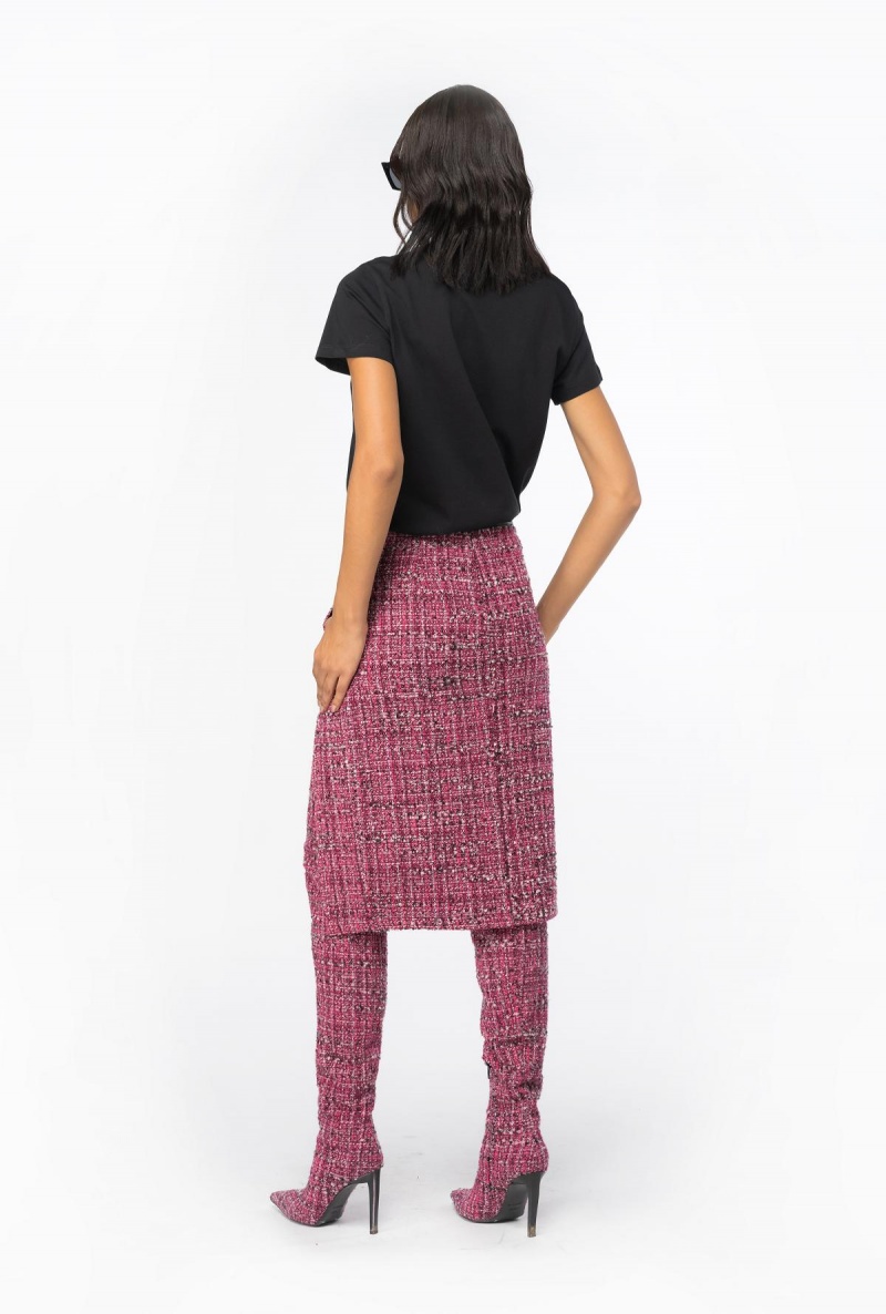 MULTICOLOUR - FUCHSIA/BLACK Pinko Calf-length tweed skirt | MYZDE81137