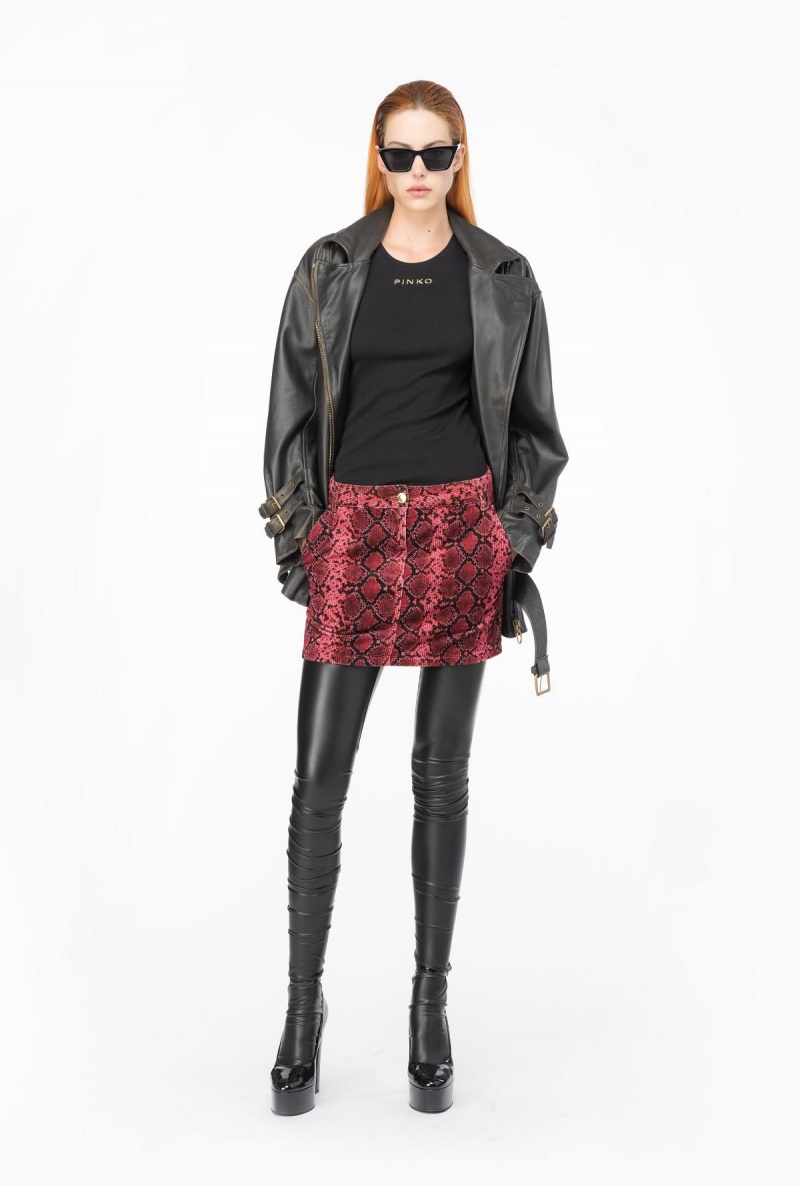 MULTI BLACK/FUCHSIA Pinko Snake-print velvet mini skirt | MYCVG26836
