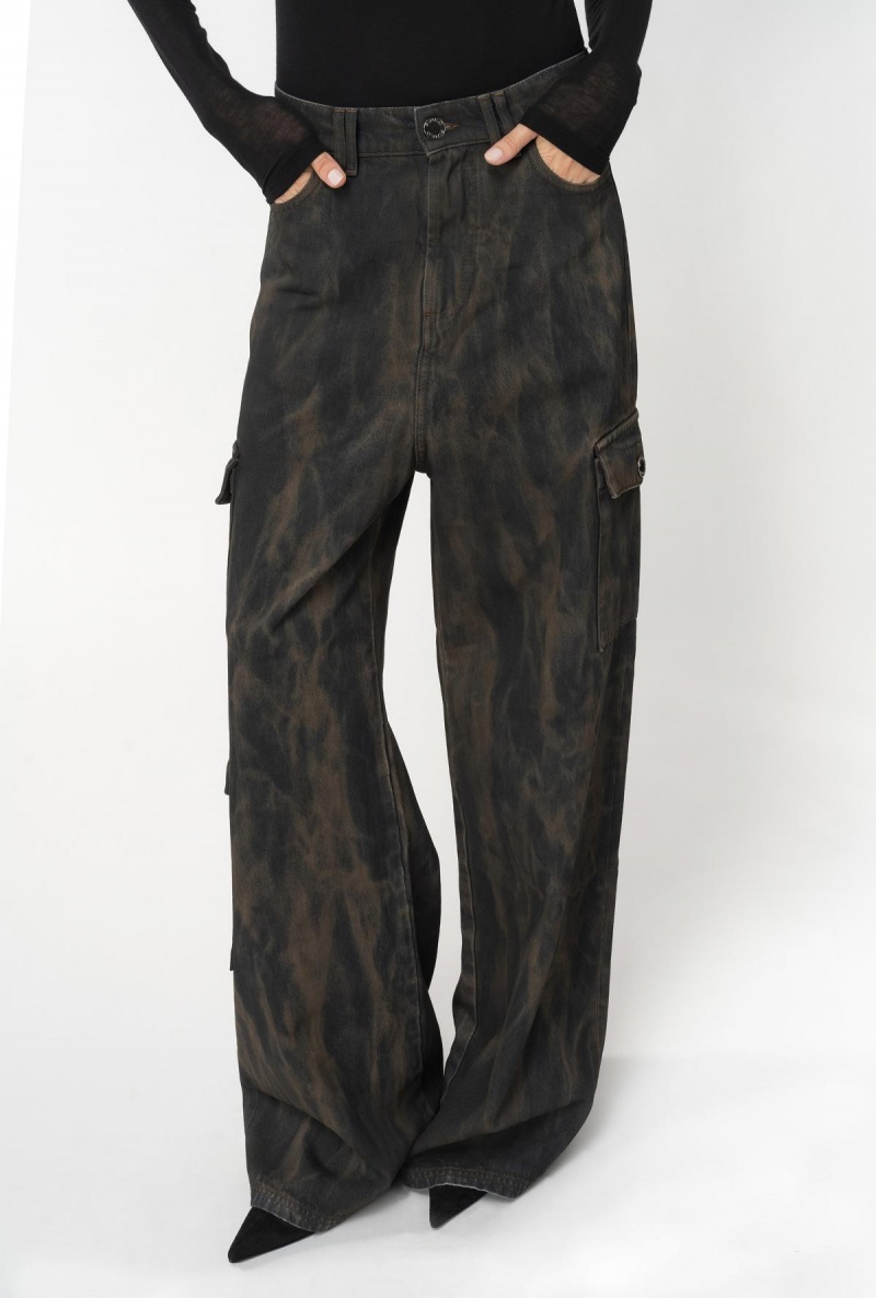 MULTI BLACK/UMBER Pinko Bleached denim cargo jeans | GMYEC89339