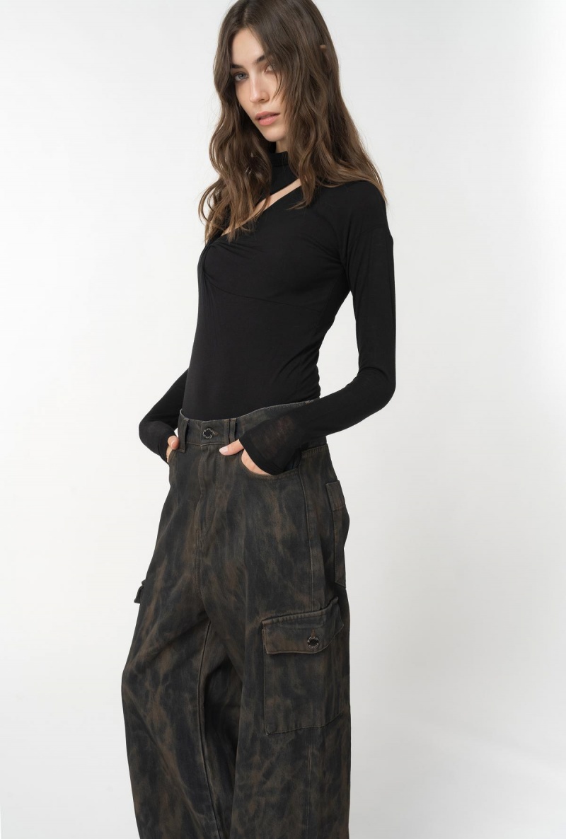 MULTI BLACK/UMBER Pinko Bleached denim cargo jeans | GMYEC89339