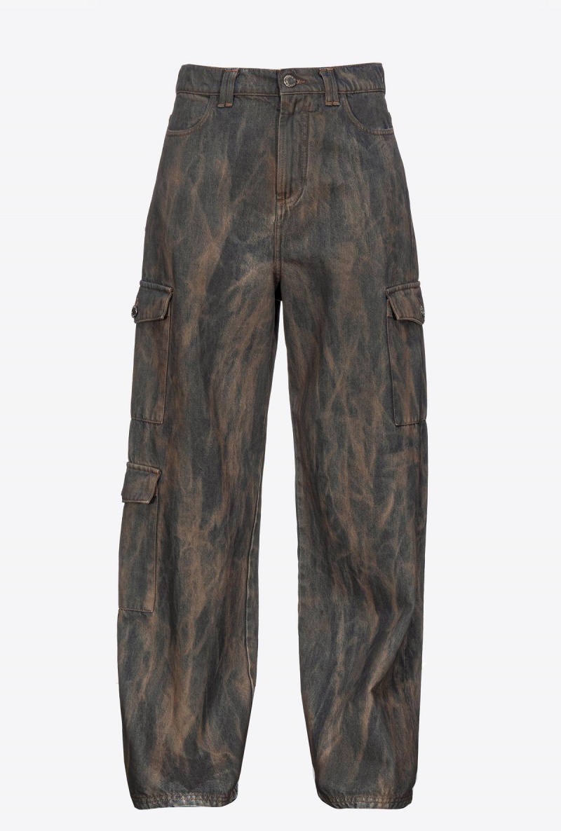 MULTI BLACK/UMBER Pinko Bleached denim cargo jeans | GMYEC89339
