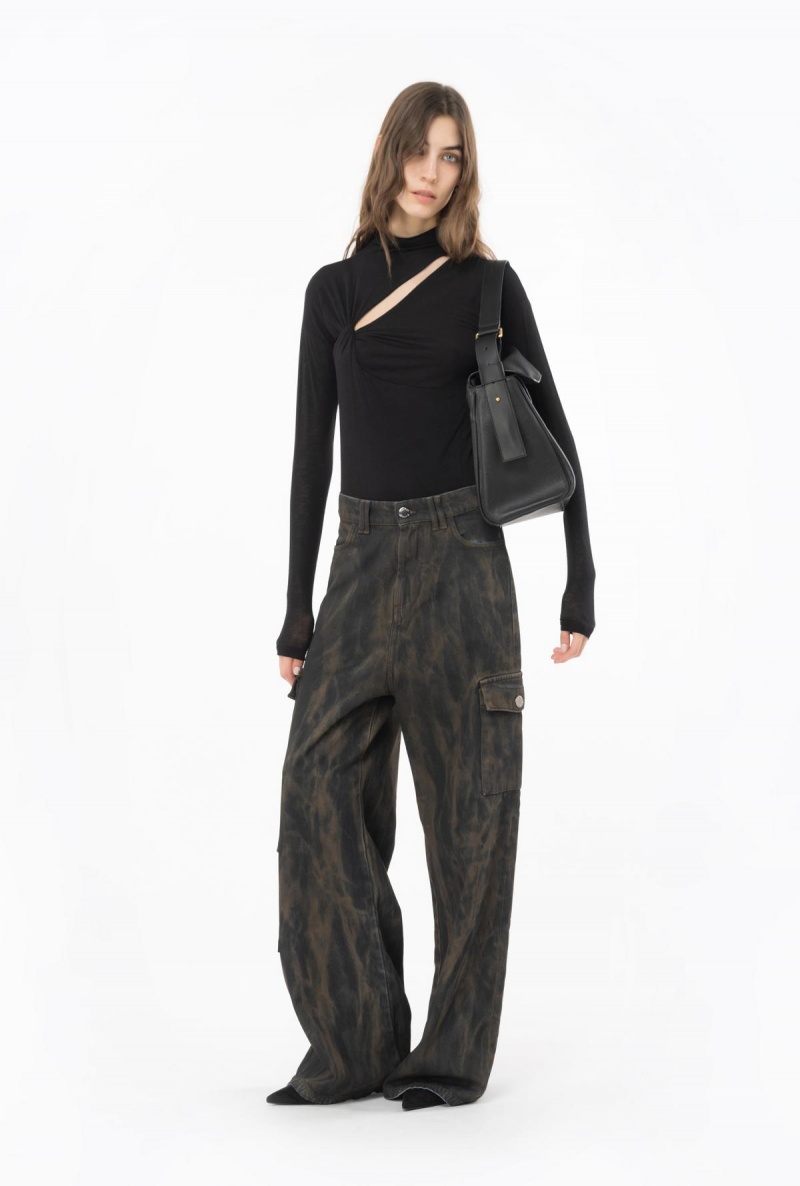 MULTI BLACK/UMBER Pinko Bleached denim cargo jeans | GMYEC89339