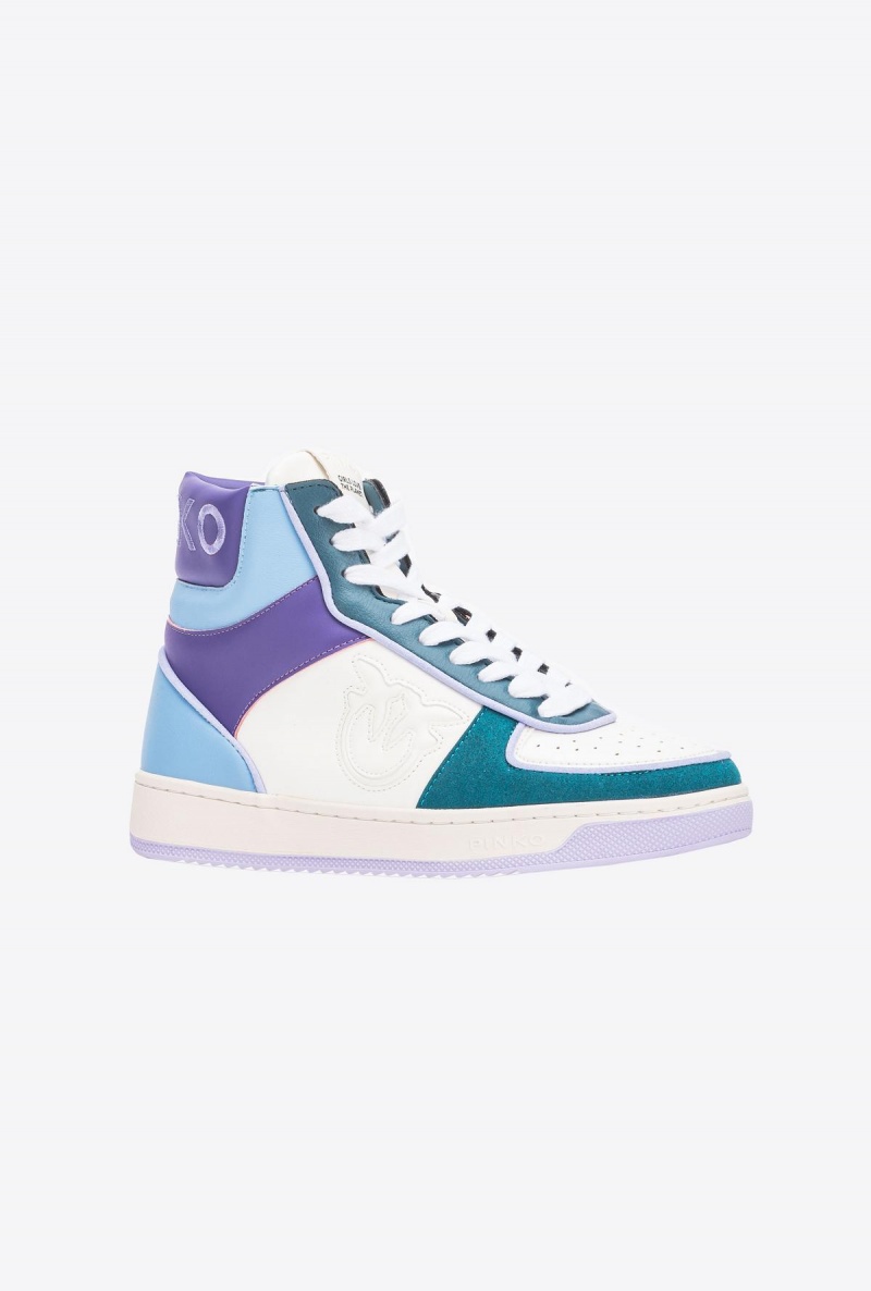 MULTI. WHITE/GREEN/PURPLE Pinko High-Top Basketball Sneakers | YMYVQ83793