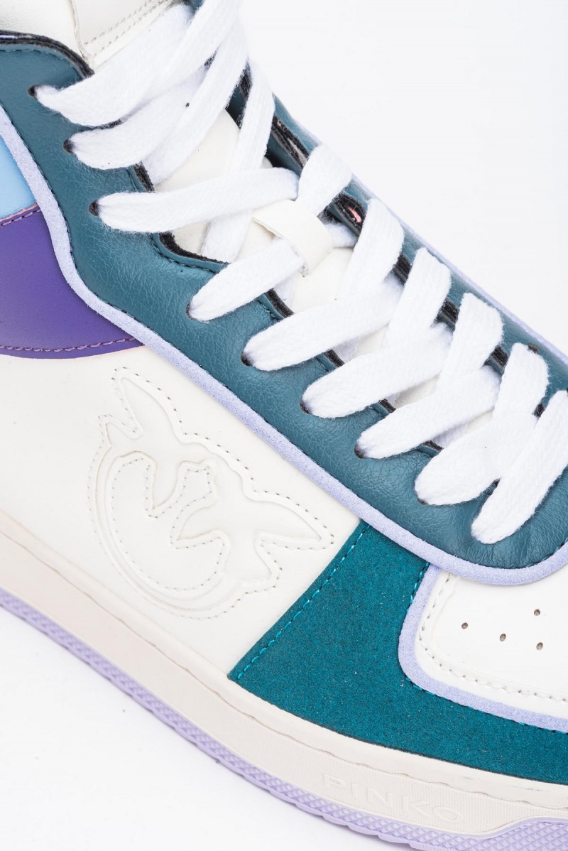 MULTI. WHITE/GREEN/PURPLE Pinko High-Top Basketball Sneakers | YMYVQ83793