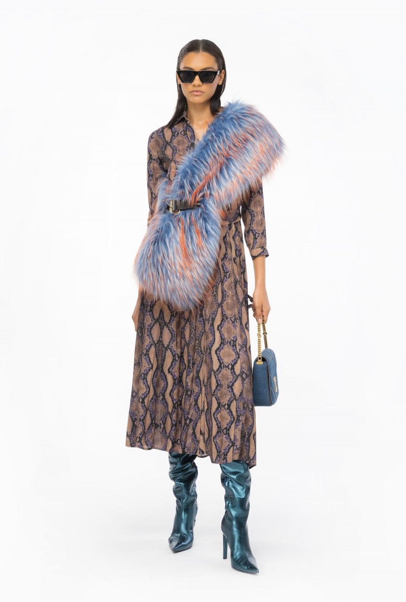 MULT. BROWN/LILAC Pinko Long shirt dress with snake motif | MYDFL28211