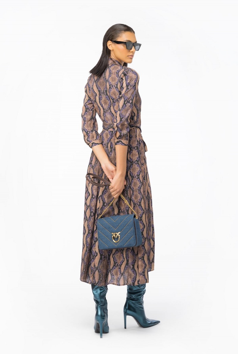MULT. BROWN/LILAC Pinko Long shirt dress with snake motif | MYDFL28211