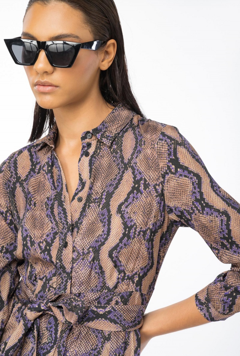MULT. BROWN/LILAC Pinko Long shirt dress with snake motif | MYDFL28211