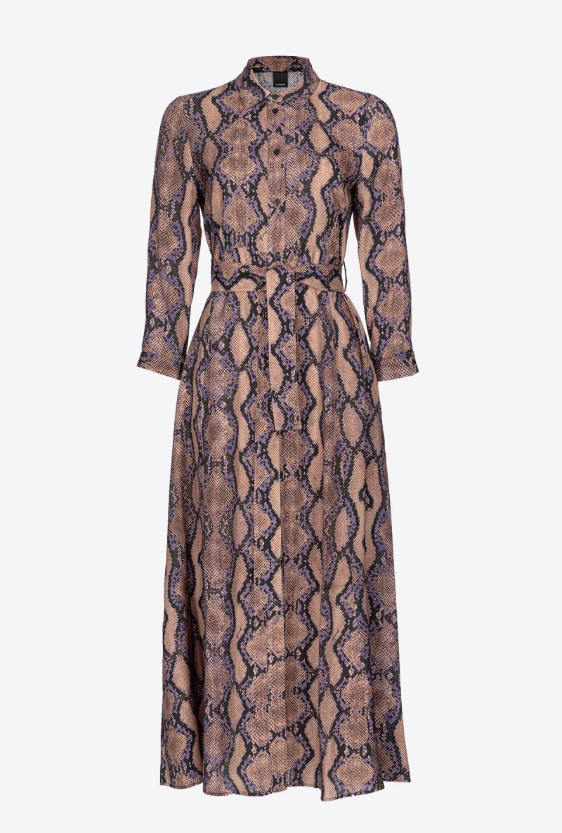 MULT. BROWN/LILAC Pinko Long shirt dress with snake motif | MYDFL28211