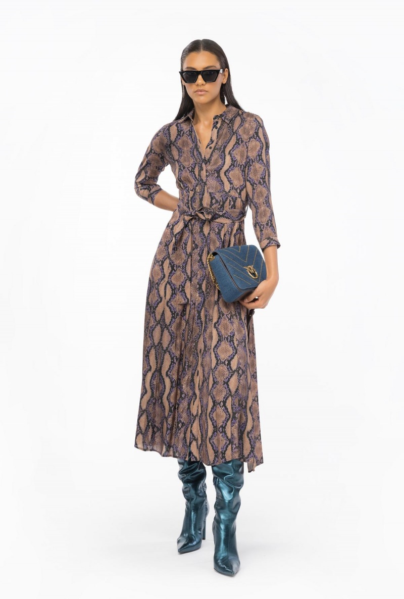 MULT. BROWN/LILAC Pinko Long shirt dress with snake motif | MYDFL28211
