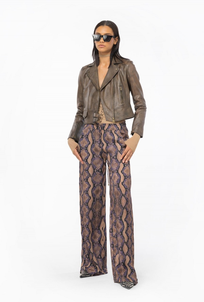 MULT. BROWN/LILAC Pinko Palazzo trousers with snake motif | XMYGW93414