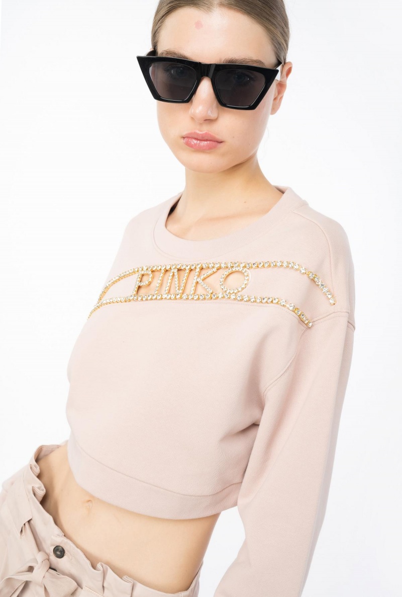 NUDE - BABY Pinko Cropped sweatshirt with rhinestone logo | MYDYB91211