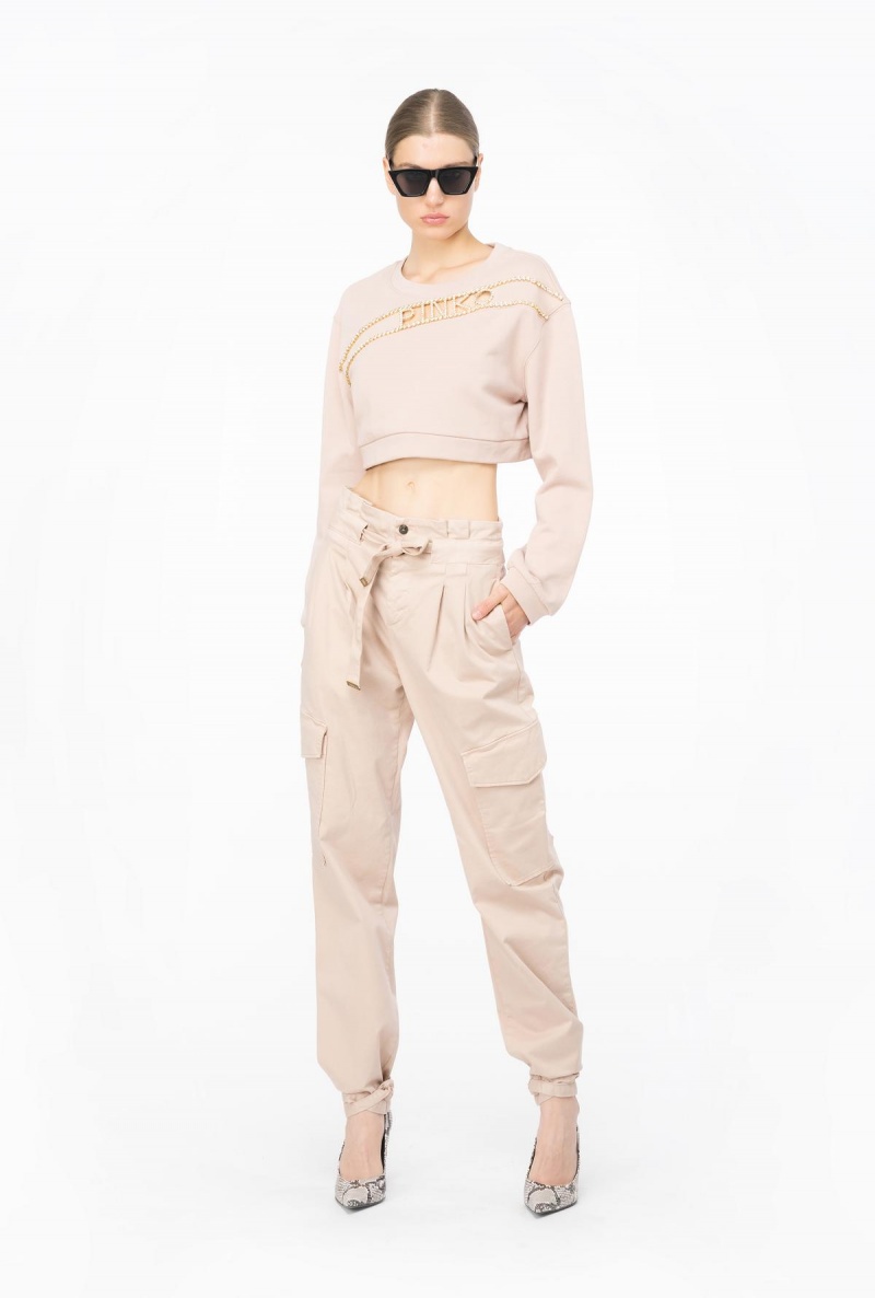 NUDE - BABY Pinko Cropped sweatshirt with rhinestone logo | MYDYB91211