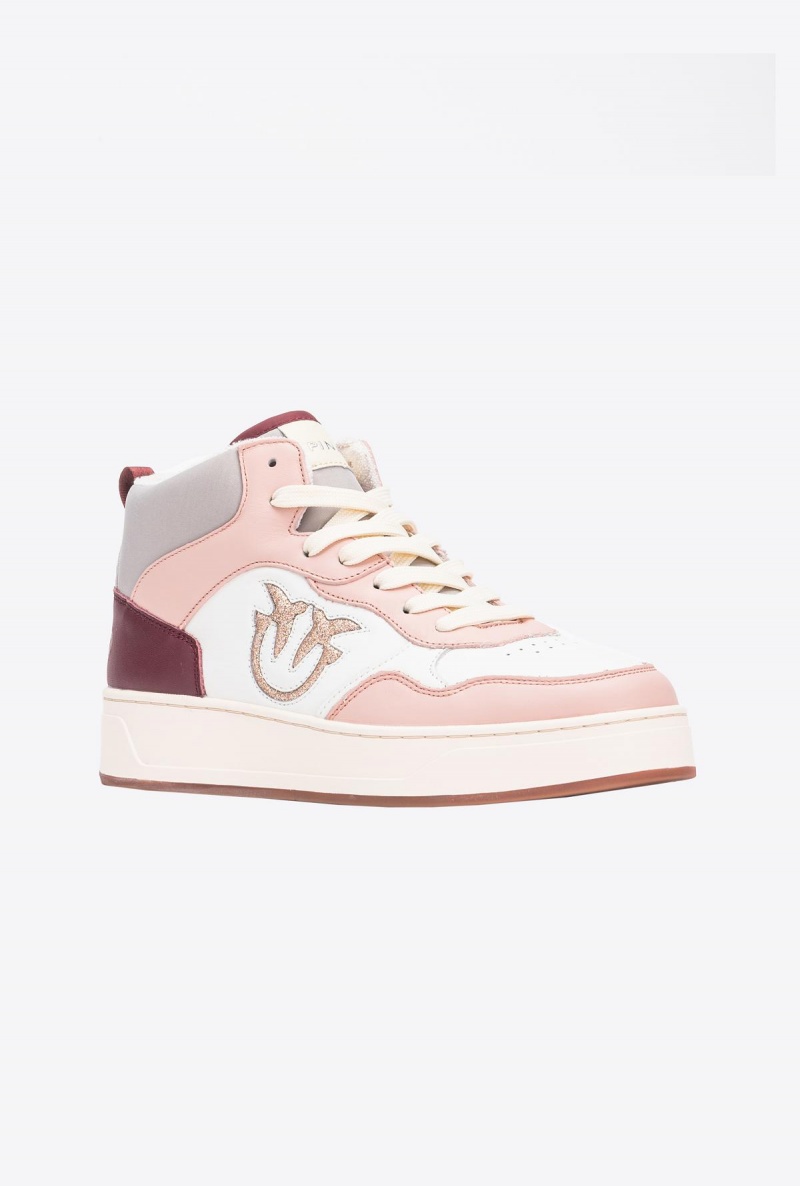 OFF WHITE/PINK/GREY Pinko Sneakers with glittery Love Birds logo | EMYVG56140