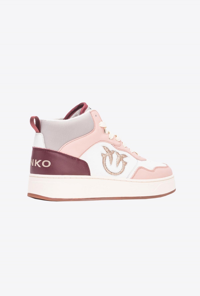 OFF WHITE/PINK/GREY Pinko Sneakers with glittery Love Birds logo | EMYVG56140