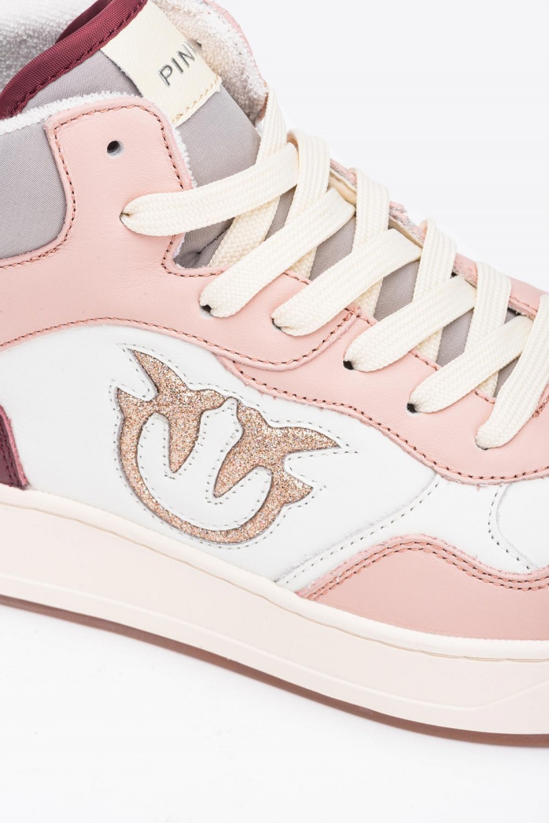 OFF WHITE/PINK/GREY Pinko Sneakers with glittery Love Birds logo | EMYVG56140