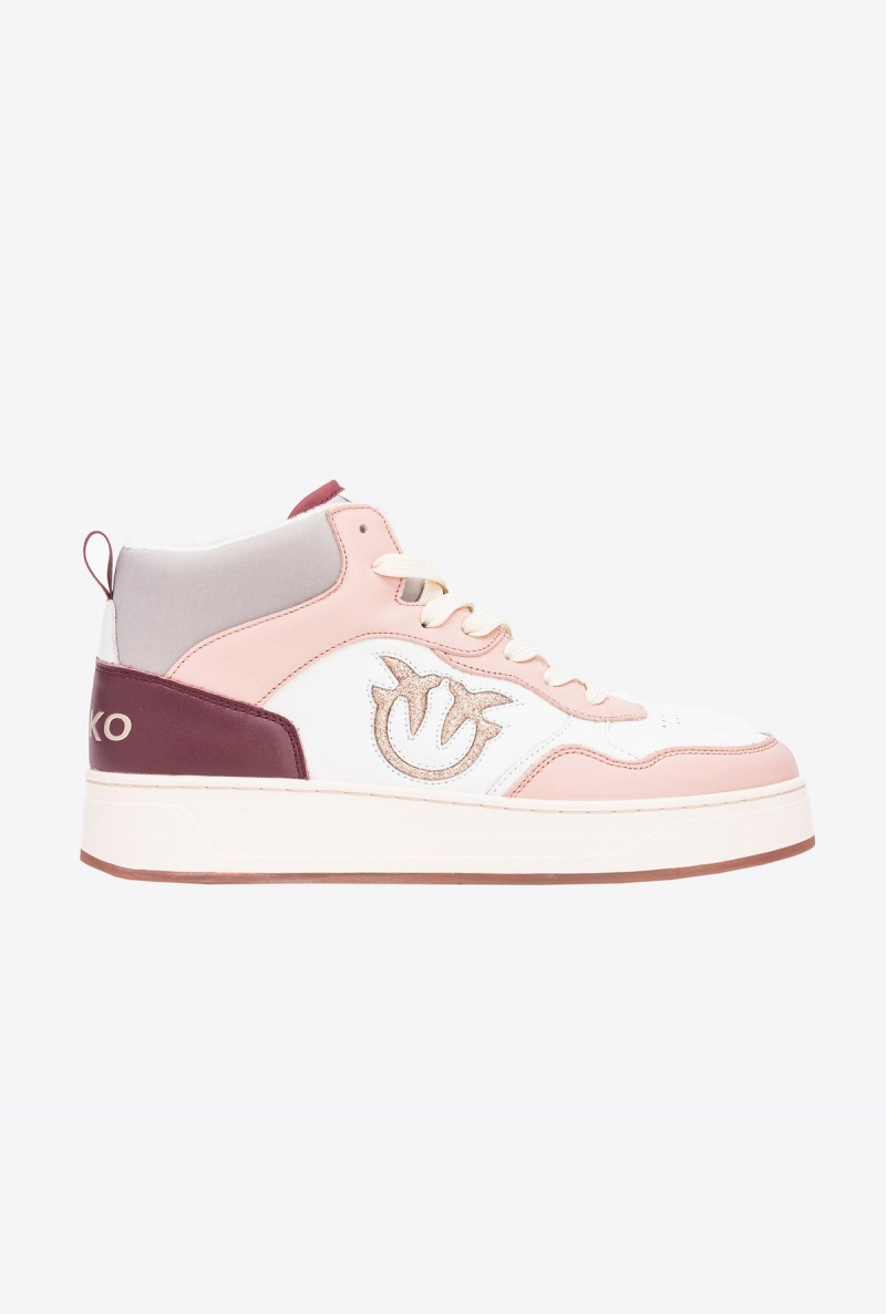 OFF WHITE/PINK/GREY Pinko Sneakers with glittery Love Birds logo | EMYVG56140
