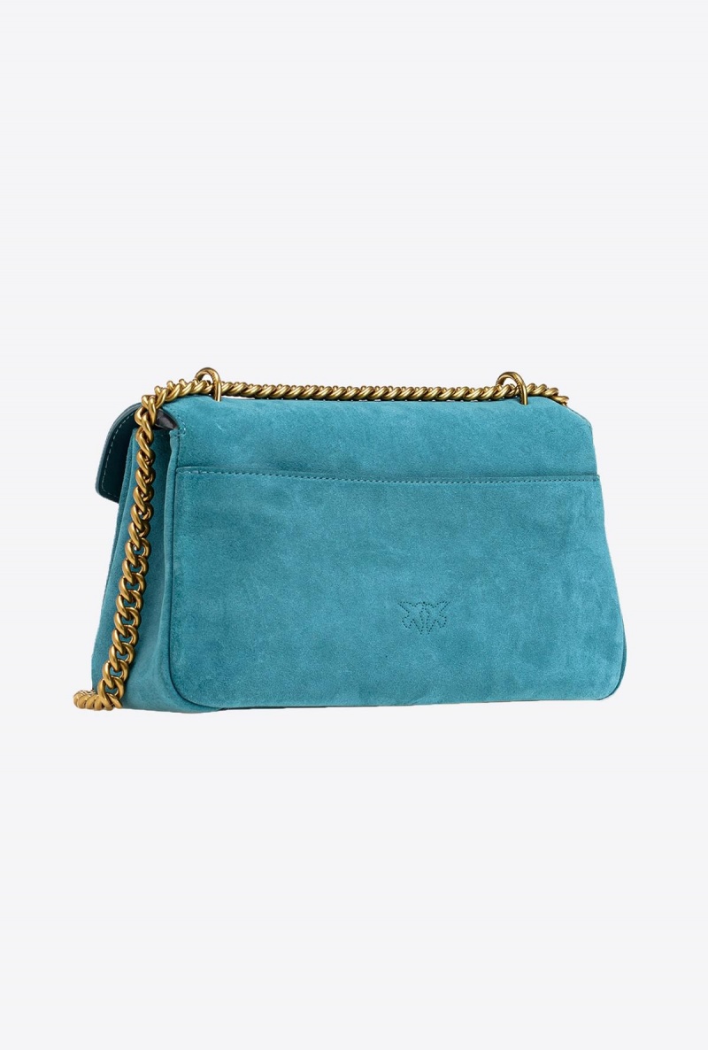 PACIFIC BLUE-ANTIQUE GOLD Pinko Cupido Bag Baguette in suede | DMYKV80508