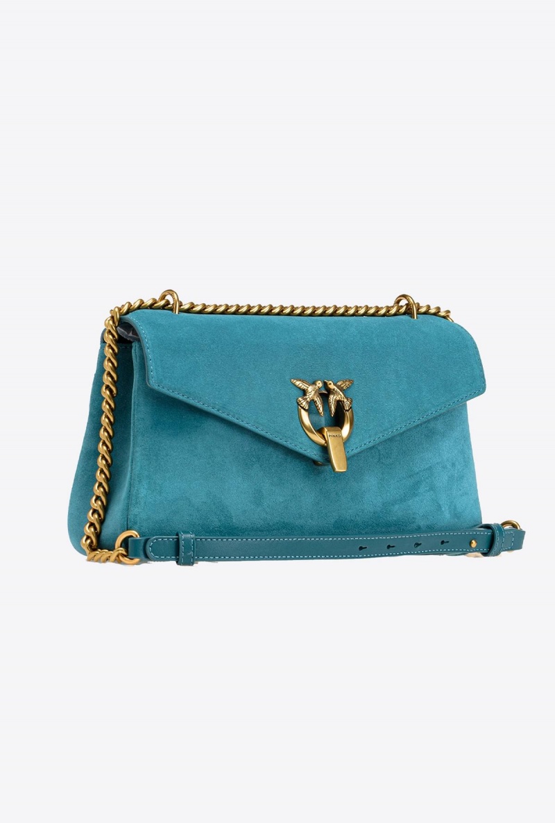 PACIFIC BLUE-ANTIQUE GOLD Pinko Cupido Bag Baguette in suede | DMYKV80508