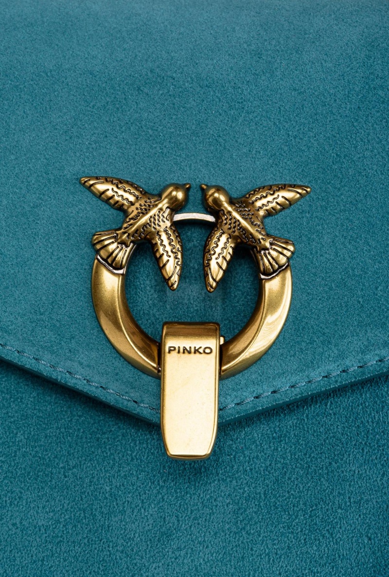PACIFIC BLUE-ANTIQUE GOLD Pinko Cupido Bag Baguette in suede | DMYKV80508