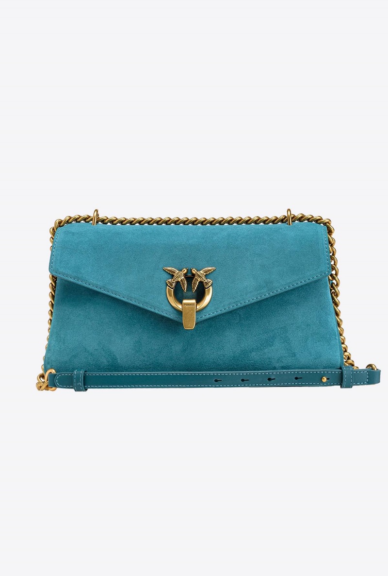 PACIFIC BLUE-ANTIQUE GOLD Pinko Cupido Bag Baguette in suede | DMYKV80508