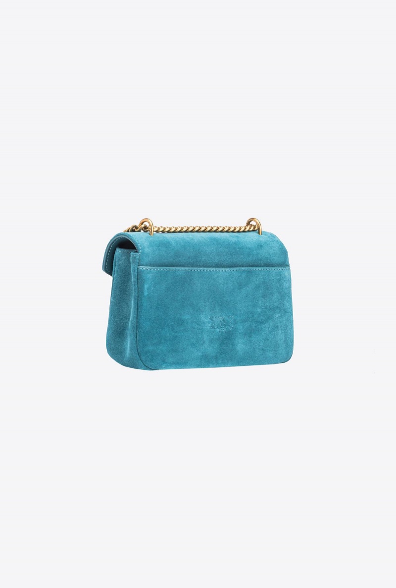 PACIFIC BLUE-ANTIQUE GOLD Pinko Mini Cupido Bag Messenger in suede | FMYUI30391