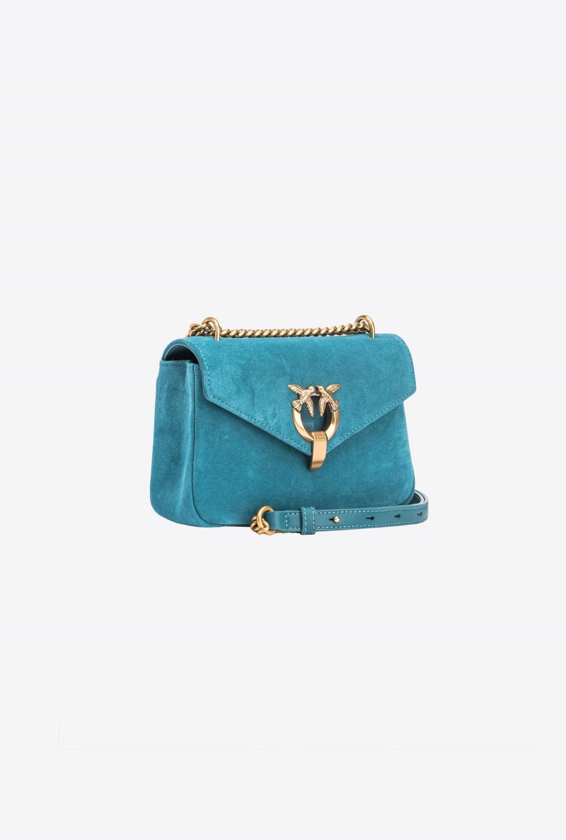 PACIFIC BLUE-ANTIQUE GOLD Pinko Mini Cupido Bag Messenger in suede | FMYUI30391