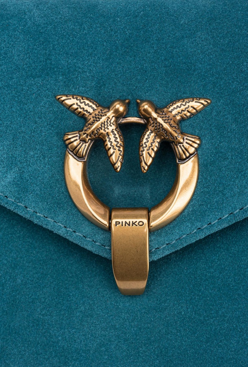 PACIFIC BLUE-ANTIQUE GOLD Pinko Mini Cupido Bag Messenger in suede | FMYUI30391