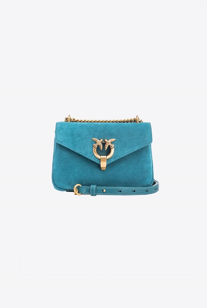 PACIFIC BLUE-ANTIQUE GOLD Pinko Mini Cupido Bag Messenger in suede | BMYSO21061