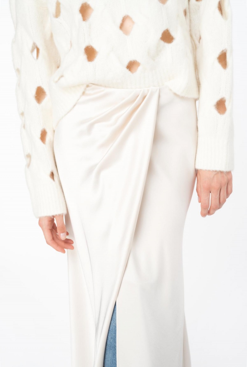 PASTEL PARCHMENT Pinko Elegant hammered satin skirt | YMYVQ26476
