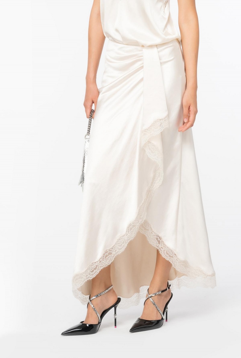 PASTEL PARCHMENT Pinko Elegant satin and lace skirt | MYCVG17522