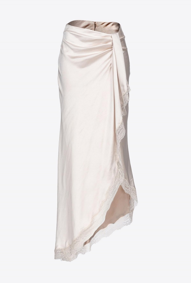 PASTEL PARCHMENT Pinko Elegant satin and lace skirt | MYCVG17522