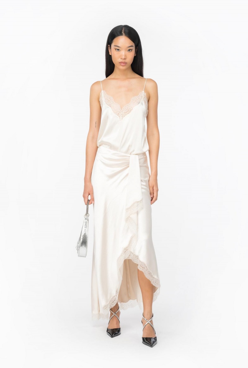 PASTEL PARCHMENT Pinko Elegant satin and lace skirt | MYCVG17522