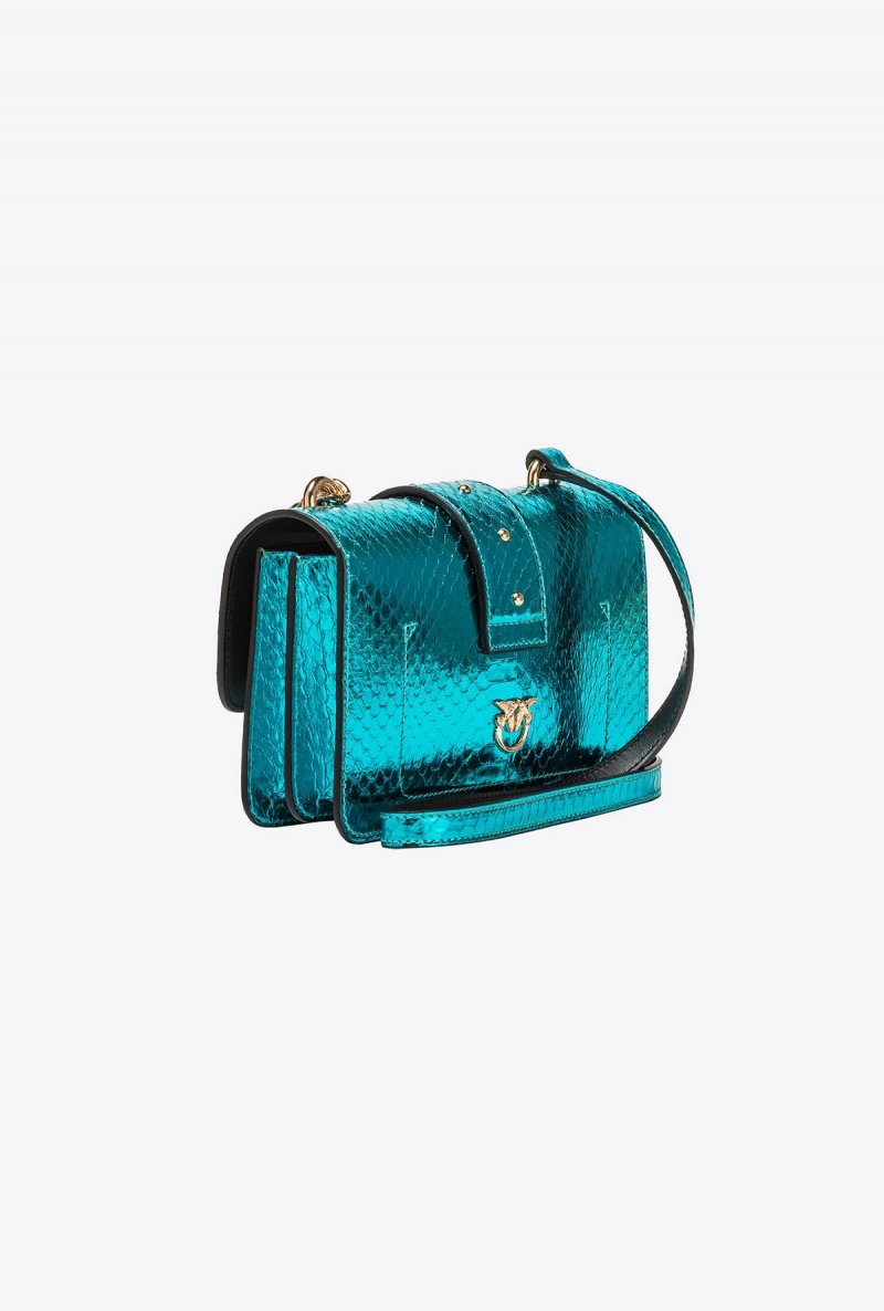 PETROL-SHINY GOLD Pinko Galleria laminated reptile Mini Love Bag One | MYQAV50444