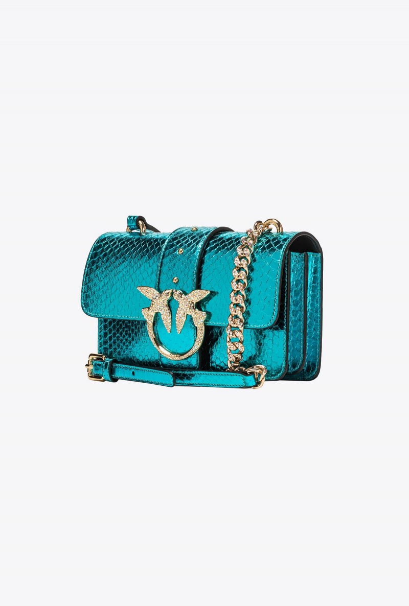 PETROL-SHINY GOLD Pinko Galleria laminated reptile Mini Love Bag One | MYQAV50444