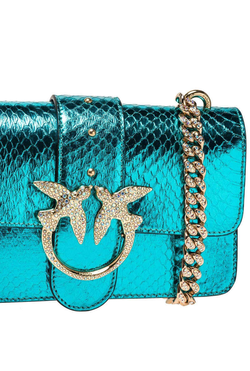 PETROL-SHINY GOLD Pinko Galleria laminated reptile Mini Love Bag One | MYQAV50444