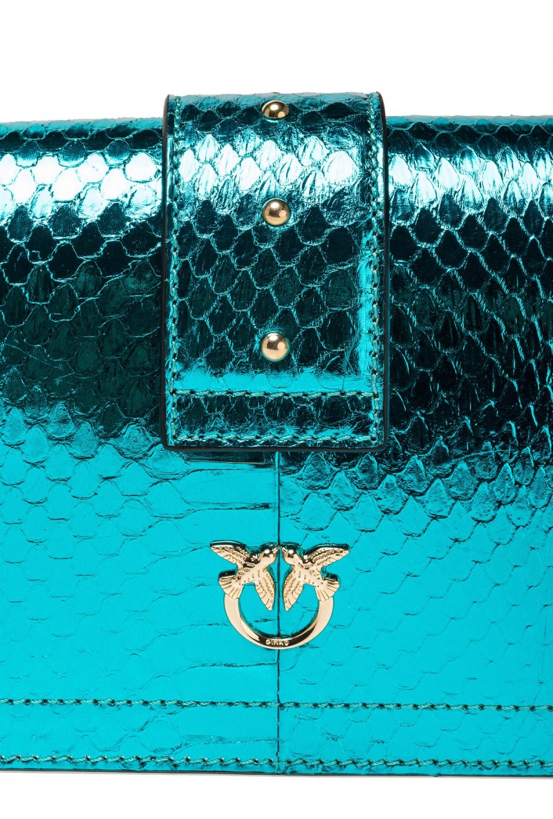 PETROL-SHINY GOLD Pinko Galleria laminated reptile Mini Love Bag One | MYQAV50444