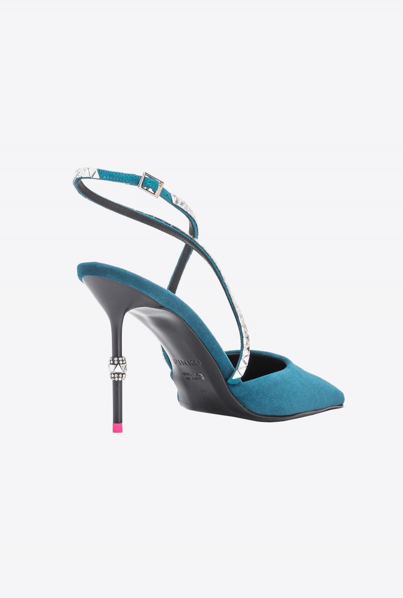 PETROL BLUE-PACIFIC BLUE Pinko Velvet slingbacks with rhinestones | SMYVO88685