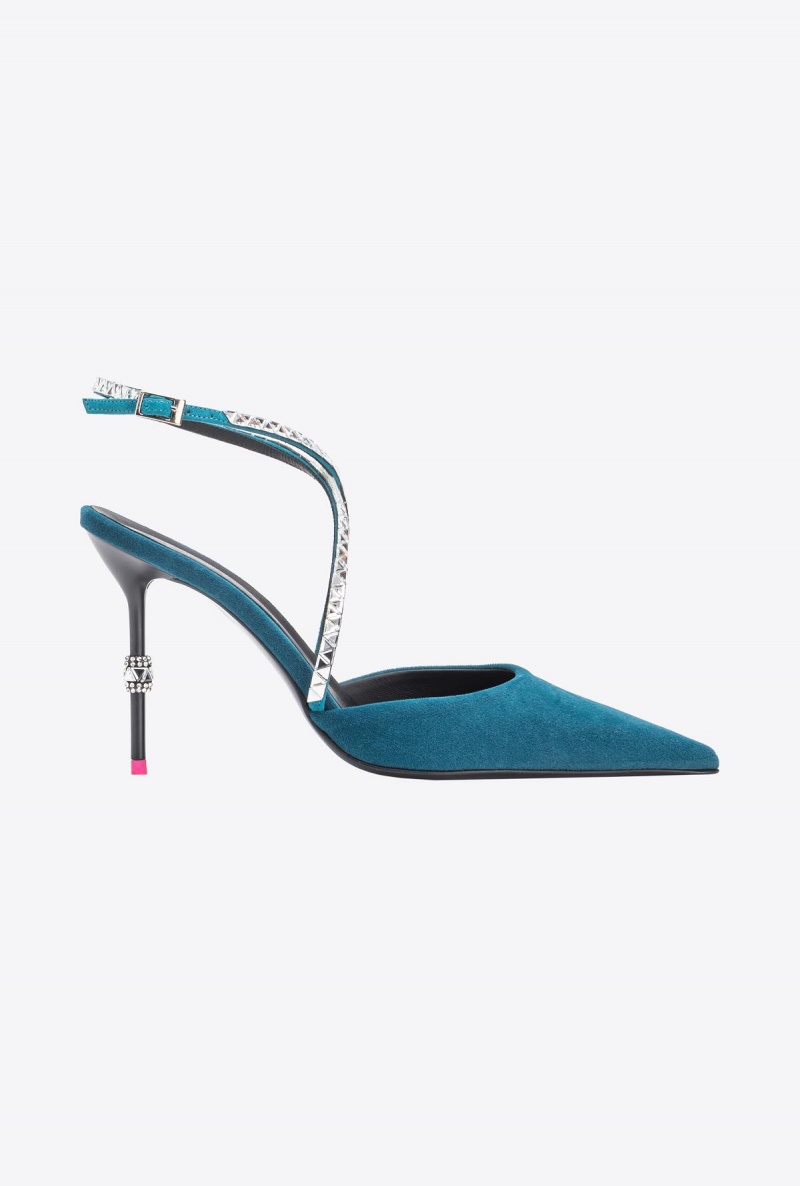 PETROL BLUE-PACIFIC BLUE Pinko Velvet slingbacks with rhinestones | SMYVO88685