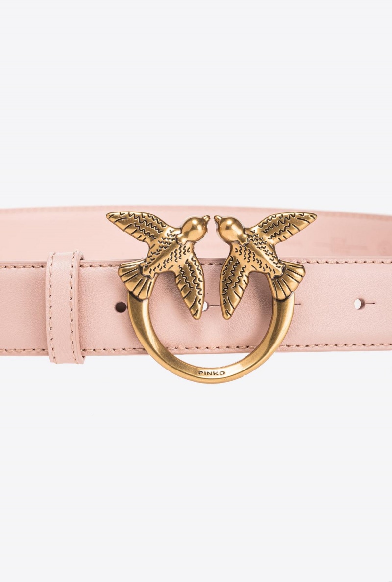 PINK/DUSTY PINK-ANTIQUE GOLD Pinko Love Birds leather belt 3cm | FMYHY51169