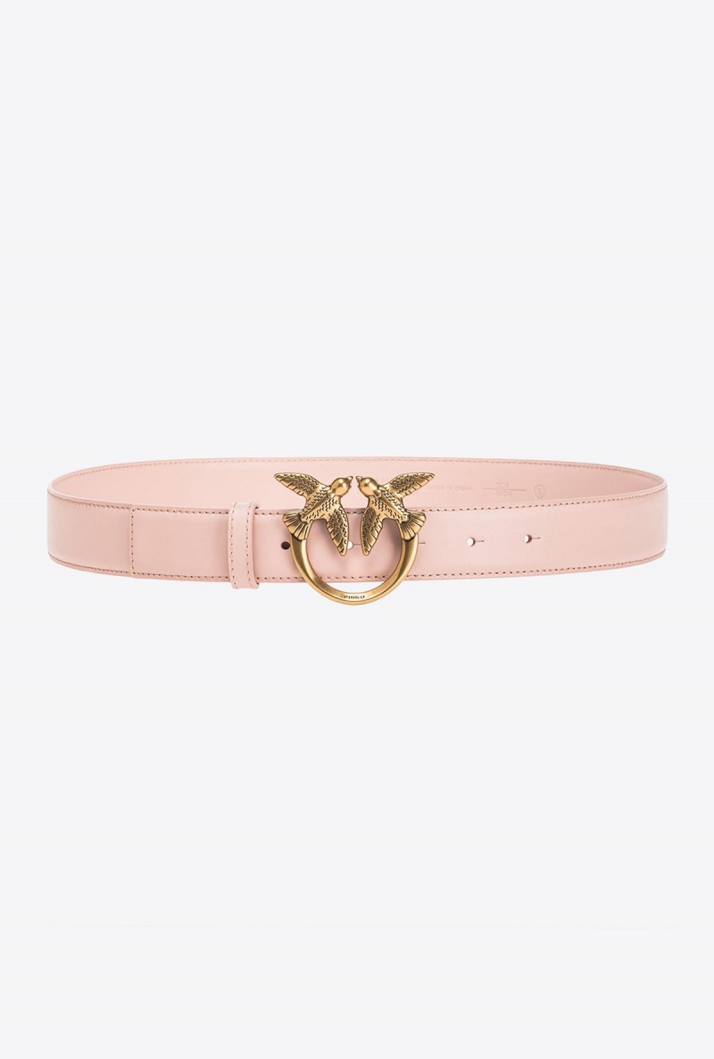 PINK/DUSTY PINK-ANTIQUE GOLD Pinko Love Birds leather belt 3cm | FMYHY51169