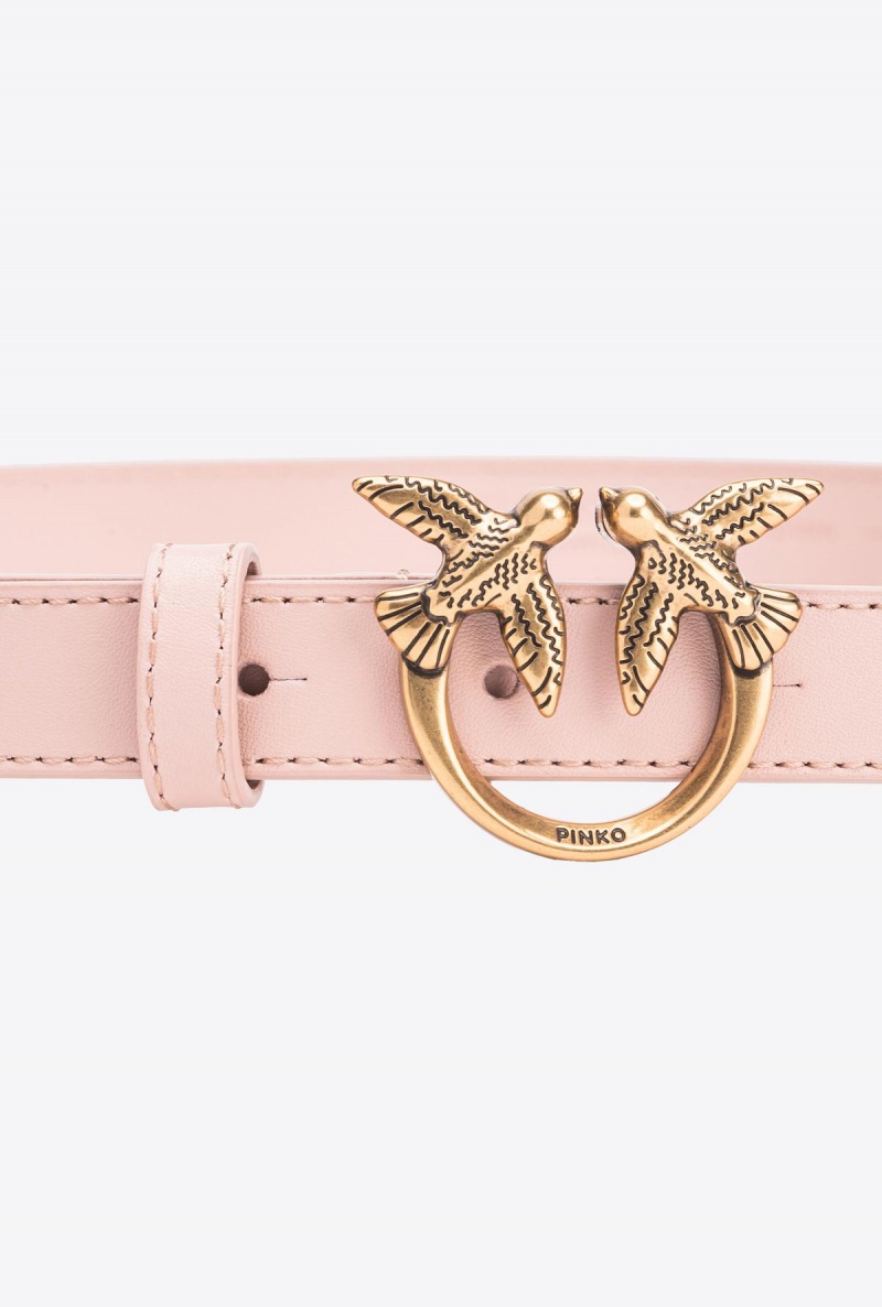 PINK/DUSTY PINK-ANTIQUE GOLD Pinko Love Birds thin leather belt 2cm | MYQAV87275