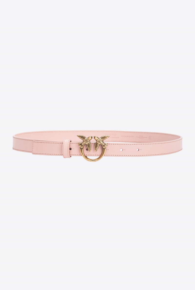 PINK/DUSTY PINK-ANTIQUE GOLD Pinko Love Birds thin leather belt 2cm | MYQAV87275